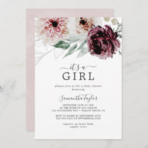 Floral Romance It's A Girl Baby Shower Invitation