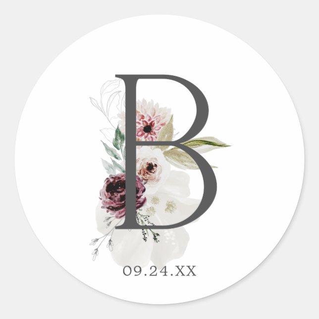 Floral Romance Letter B Monogram Envelope Seals (Front)