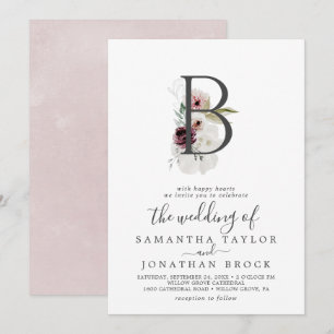 Floral Romance Letter B Monogram Wedding Invitation