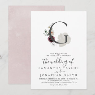 Floral Romance Letter G Monogram Wedding Invitation