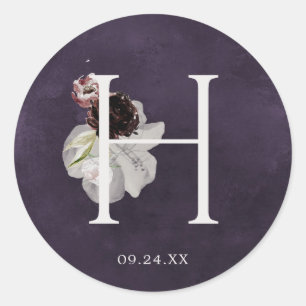 Floral Romance Letter H Monogram Plum Wedding Seal