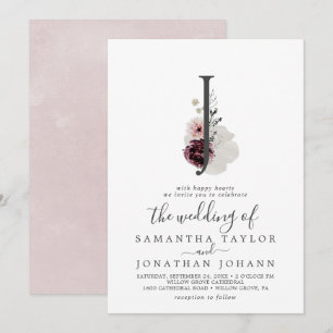 Floral Romance Letter J Monogram Wedding Invitation