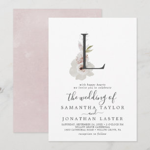 Floral Romance Letter L Monogram Wedding Invitation