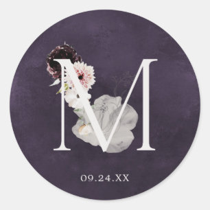 Floral Romance Letter M Monogram Plum Wedding Seal