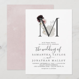 Floral Romance Letter M Monogram Wedding Invitation