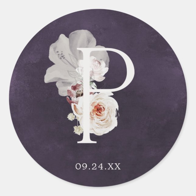 Floral Romance Letter P Monogram Plum Wedding Seal (Front)