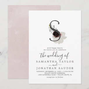 Floral Romance Letter S Monogram Wedding Invitation