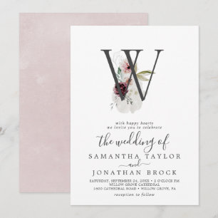 Floral Romance Letter W Blush Monogram Wedding Invitation