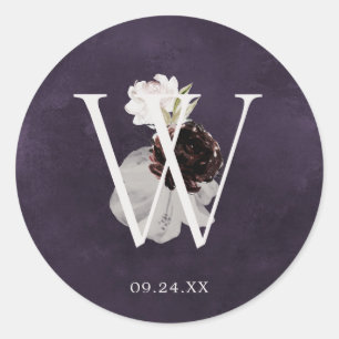 Floral Romance Letter W Monogram Plum Wedding Seal