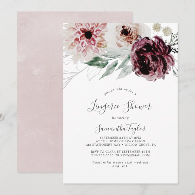 Floral Romance Lingerie Shower Invitation (Front/Back)