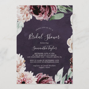 Floral Romance   Plum Bridal Shower Invitation
