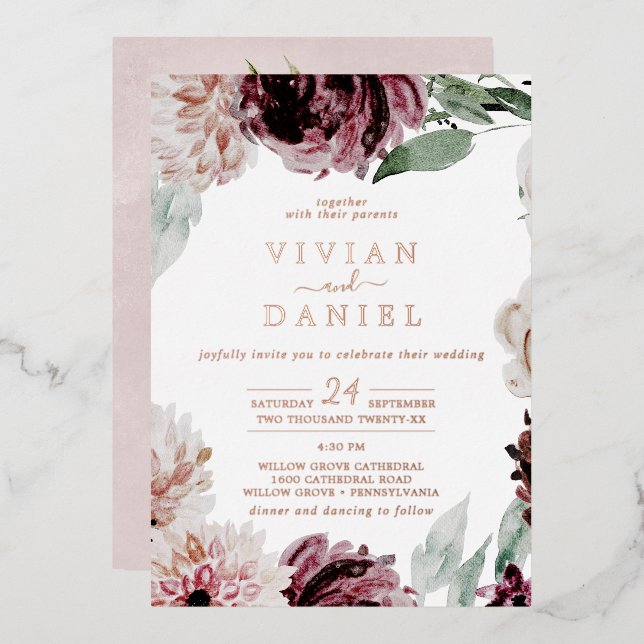 Floral Romance | Rose Gold Foil All In One Wedding (Front/Back)