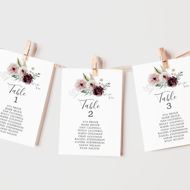 Floral Romance Table Number Seating Chart Cards (Creator Uploaded)