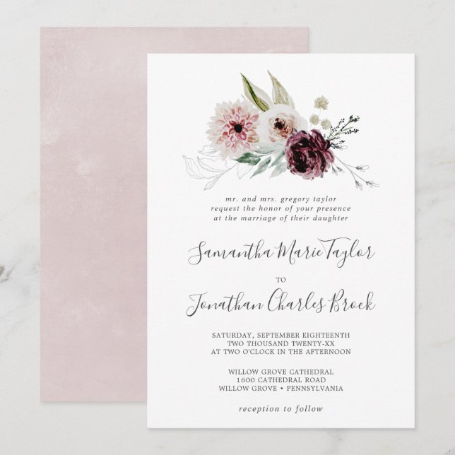 Floral Romance Traditional Wedding Invitation (Front/Back)