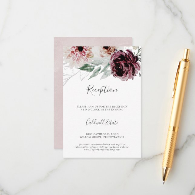 Floral Romance Wedding Reception Insert Card (Front/Back In Situ)