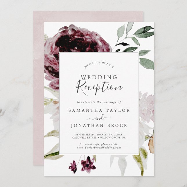 Floral Romance Wedding Reception Invitation (Front/Back)