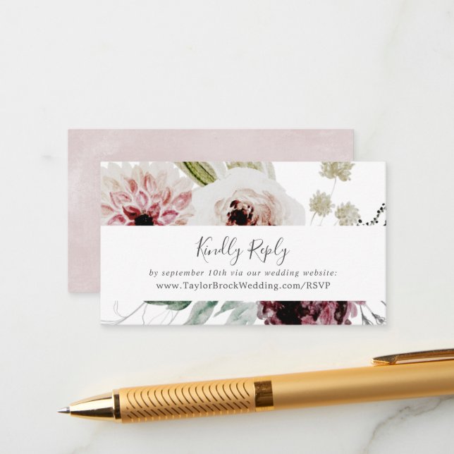 Floral Romance Wedding Website RSVP Enclosure Card (Front/Back In Situ)