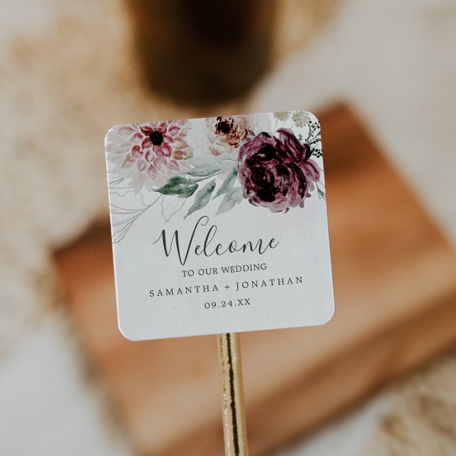 Floral Romance Wedding Welcome Square Sticker (Creator Uploaded)