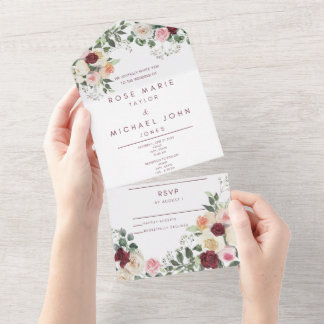 Floral Romantic All in One Wedding Invitation 