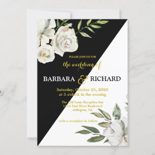 Floral Romantic Black & White Wedding   Invitation