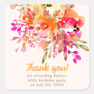 Floral Romantic Party Thank You Square Sticker