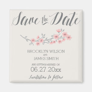 Floral Romantic Save The Date Magnets Pink Flowers