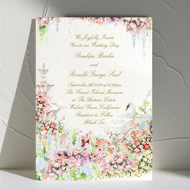 floral romantic swan chic calligraphy wedding invitation (Creator Uploaded)