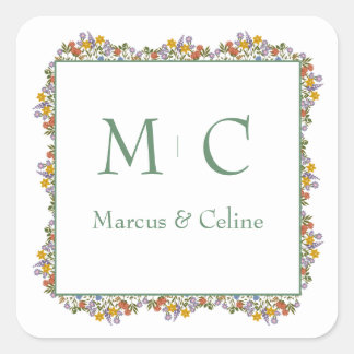 Floral Romantic Watercolor Wedding Square Sticker