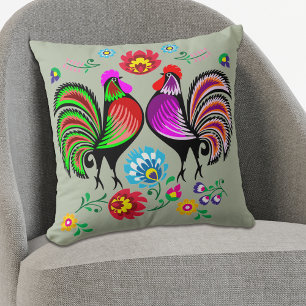 Floral Rooster Boho Pattern Cushion