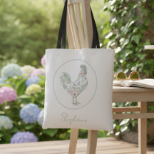 Floral Rooster Tote Bag – Farmhouse Style Gift