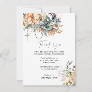 Floral Rosary Photo  Funeral Condolence Sympathy Thank You Card