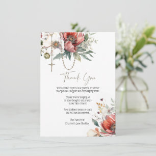 Floral Rosary Photo  Funeral Condolence Sympathy Thank You Card