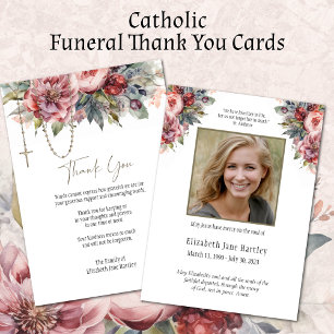 Floral Rosary Photo  Funeral Condolence Sympathy Thank You Card