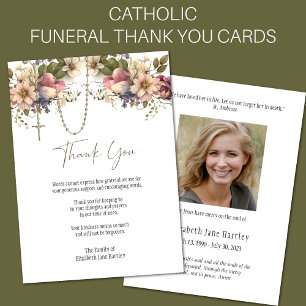 Floral Rosary Photo  Funeral Condolence Sympathy Thank You Card