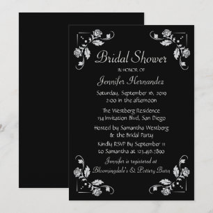 Floral Rose Bridal Shower Black & Grey Wedding Invitation