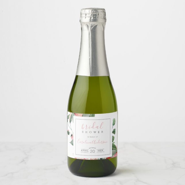 Floral Rose Bridal Shower Mini Sparkling Wine Bott Label (Front)