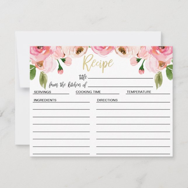 Floral Rose Bridal Shower Recipe Card (Front)
