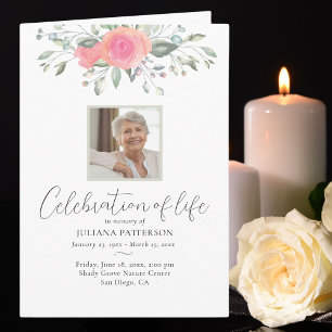 Floral Rose Celebration of Life Photos Funeral Programme
