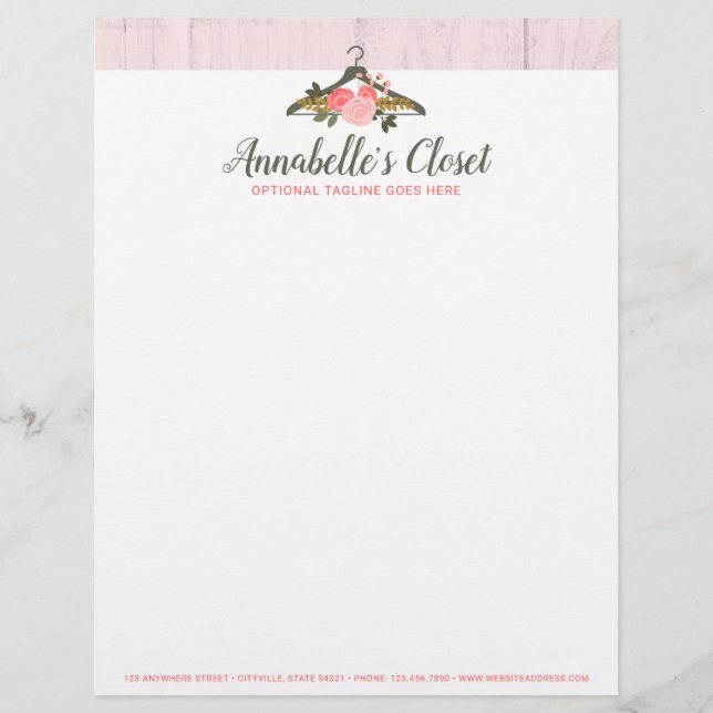 Floral Rose Clothes Hanger Closet Fashion Boutique Letterhead (Front)