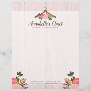 Floral Rose Clothes Hanger Closet Fashion Boutique Personalised Letterhead