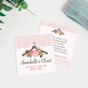 Floral Rose Clothes Hanger Closet Fashion Boutique Square Business Card