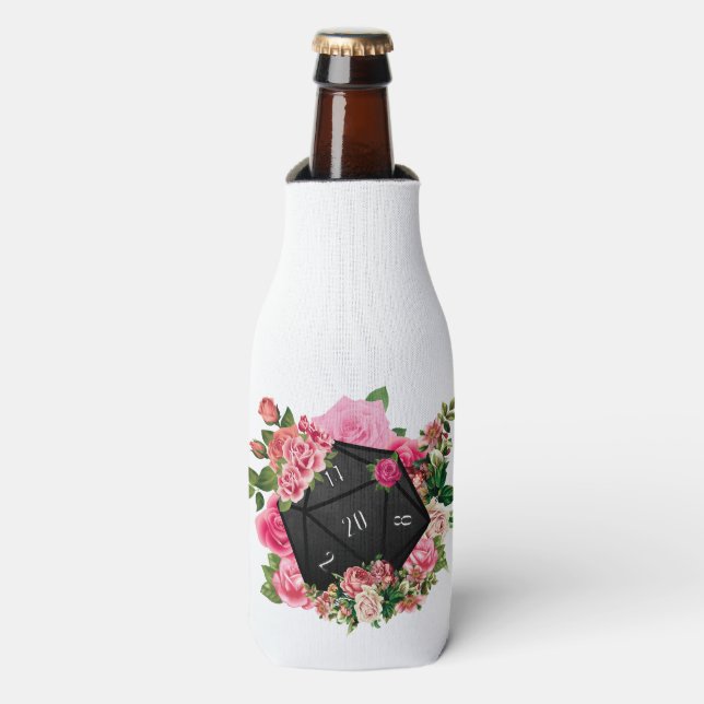 Floral Rose D20 Tabletop RPG Gaming Dice Bottle Cooler (Bottle Front)
