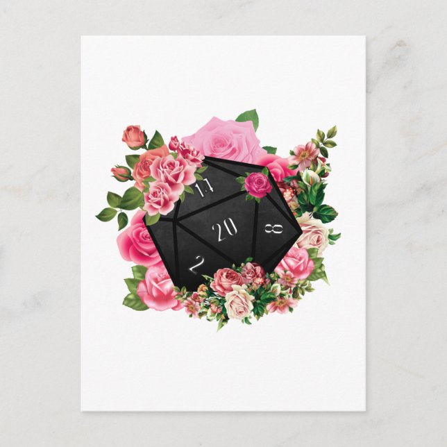 Floral Rose D20 Tabletop RPG Gaming Dice Postcard (Front)
