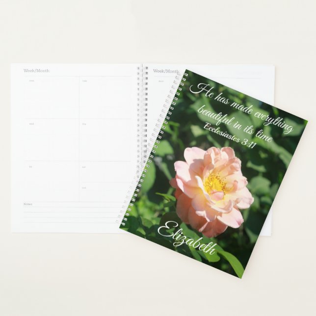 Floral Rose Ecclesiastes Peach Pink Personalised Planner (Display)