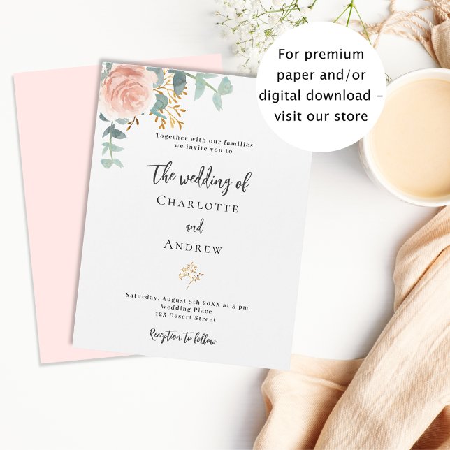 Floral rose eucalyptus budget wedding invitation flyer (Creator Uploaded)