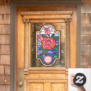 Floral Rose Faux Stained Glass Decorative Privacy Window Cling