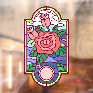 Floral Rose Faux Stained Glass Decorative Window Cling