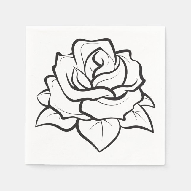 Floral Rose Flower Black and White Wedding Party Napkin (Front)