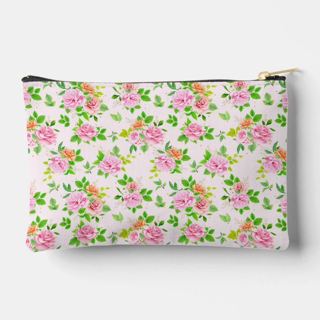 Floral Rose Flowers with Leaves Pattern-23656 Accessory Pouch (Back)