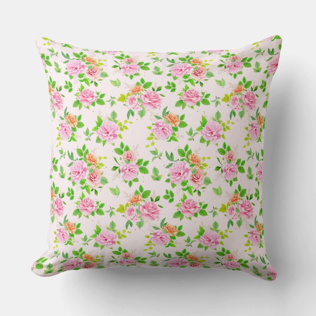 Floral Rose Flowers with Leaves Pattern-23656 Cushion (Front)